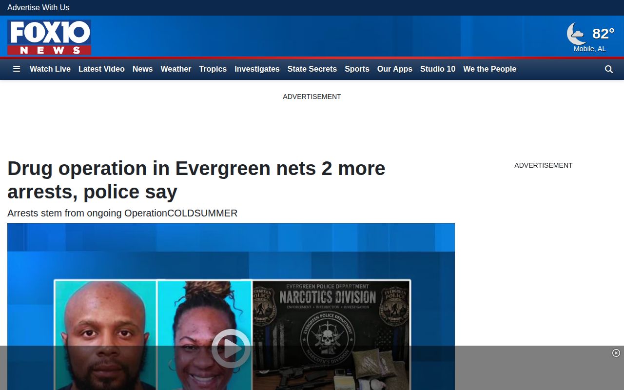 Fox10 report describing Evergreen arrests and Conecuh County Jail bookings