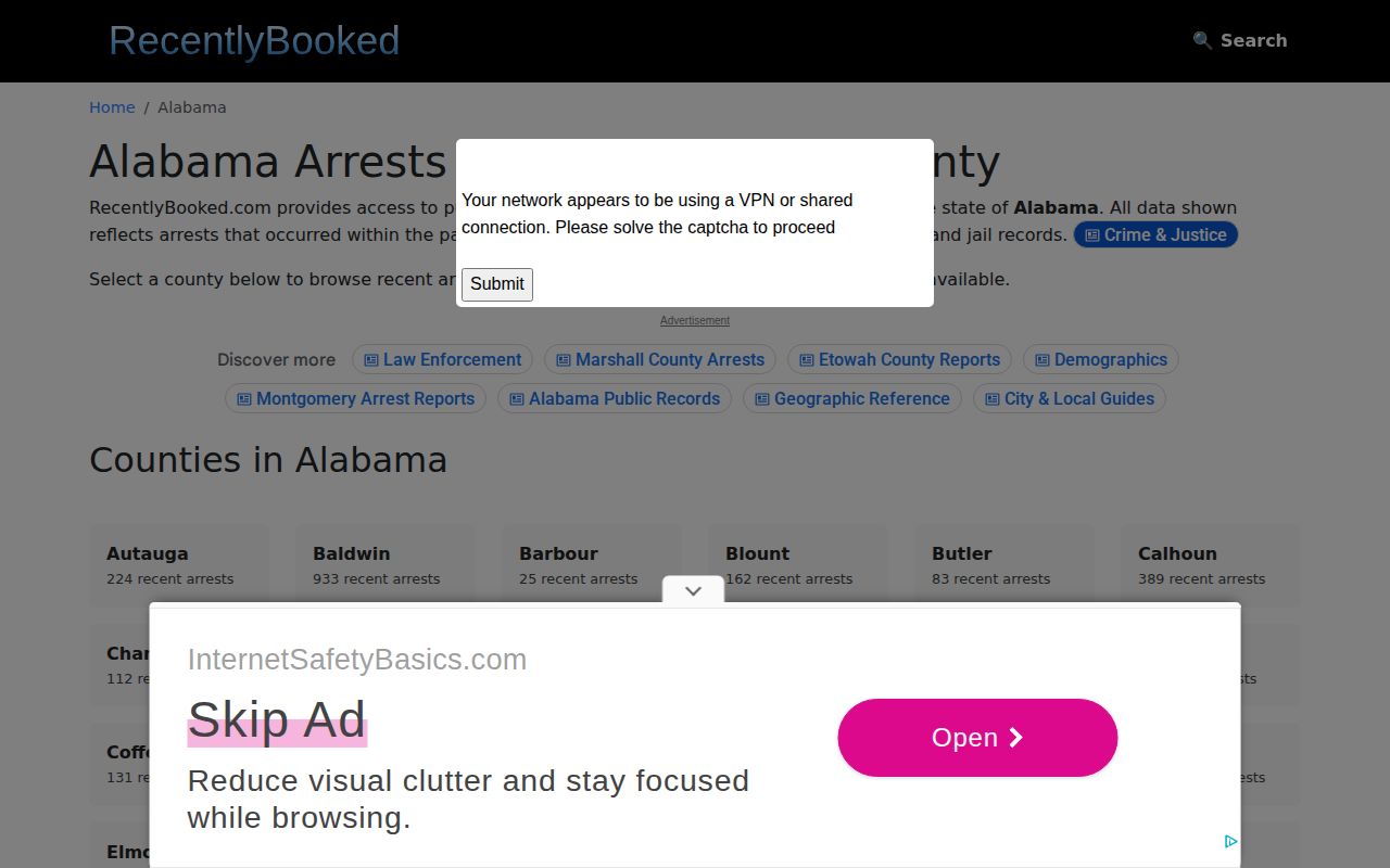 RecentlyBooked Alabama directory without verified Conecuh County coverage