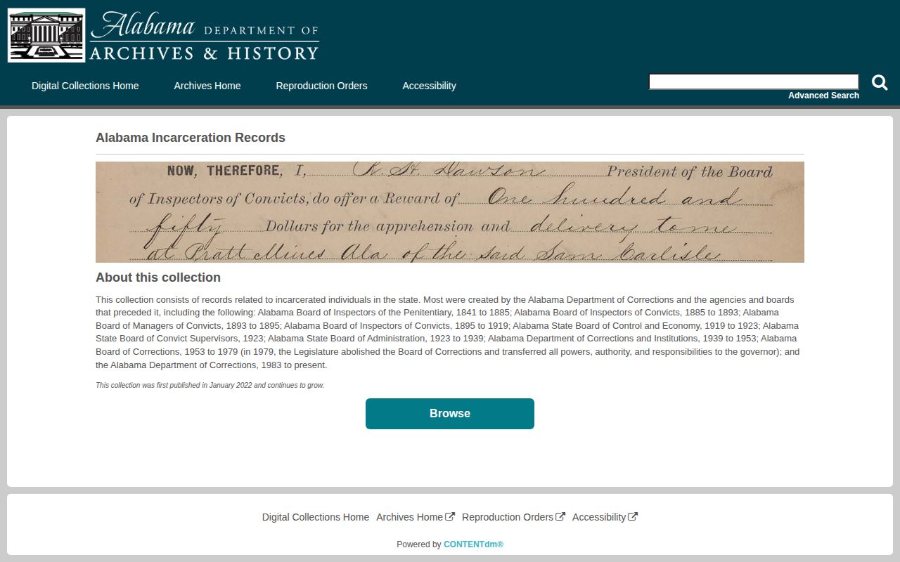 Alabama Archives historical incarceration records collection