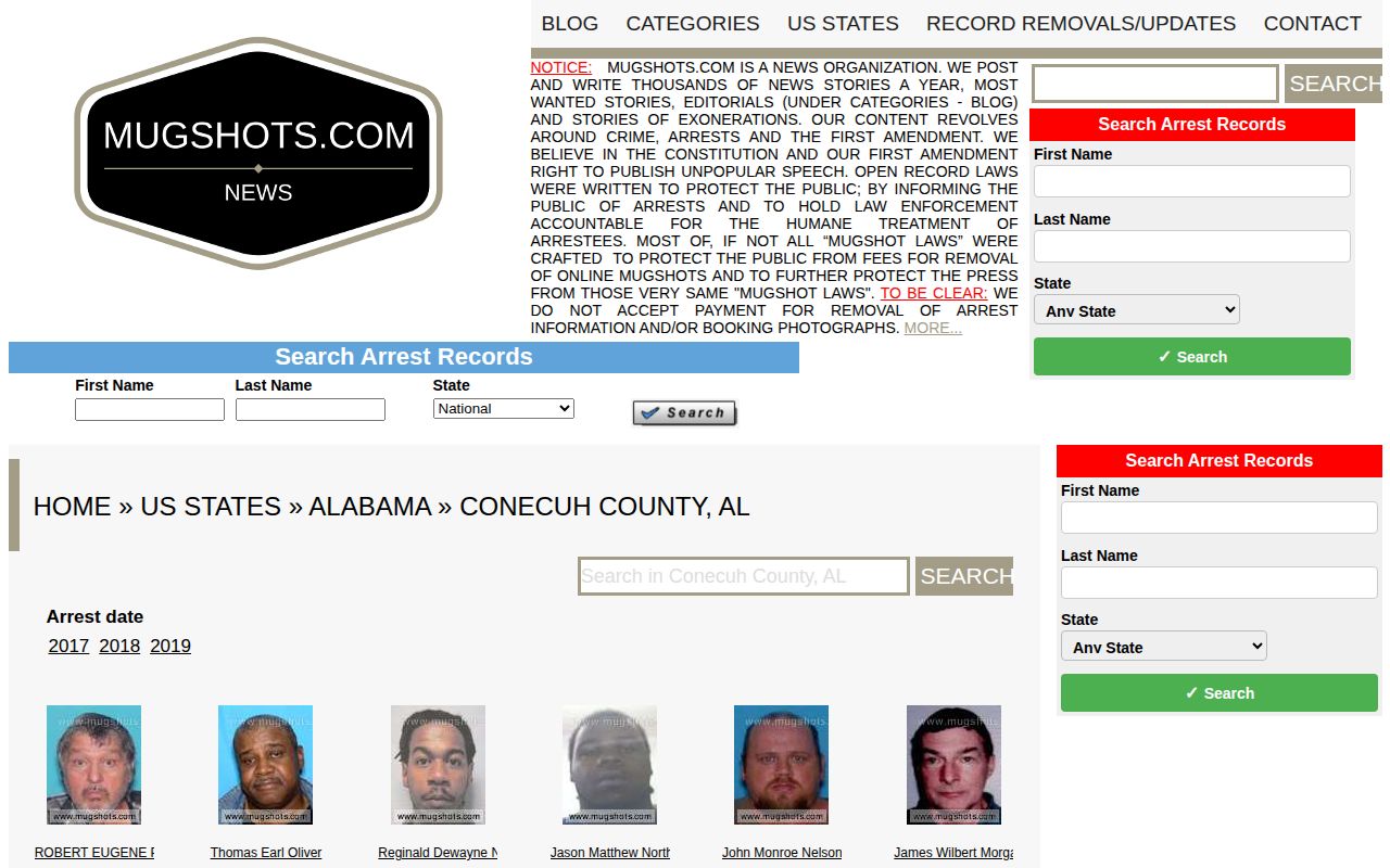 Historical unofficial Mugshots.com Conecuh County section