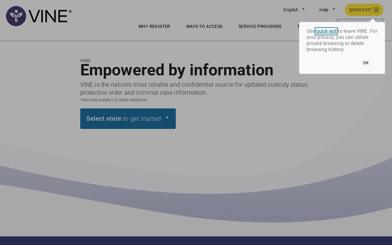 VINELink interface for selecting a jurisdiction and searching custody records