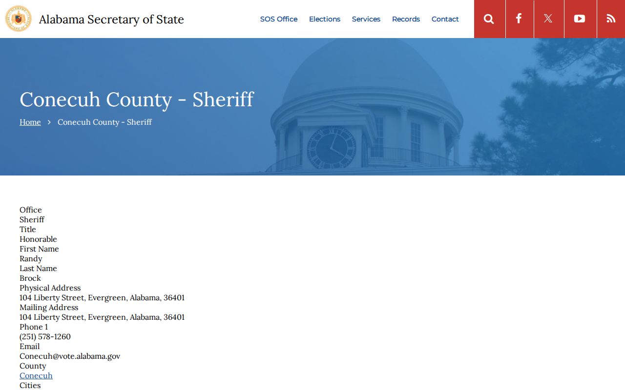 Alabama Secretary of State directory entry for the Conecuh County Sheriff